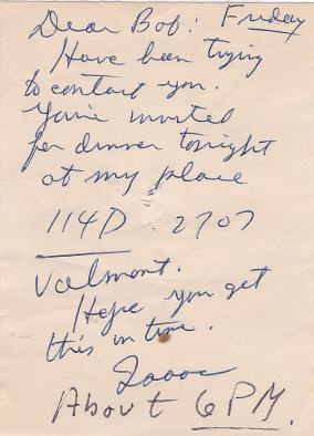 Isaac Horowitz note for dinner